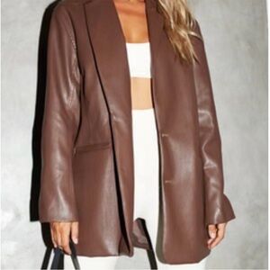 Motel Cocoa Brown Faux Leather Blazer Jacket Size M
